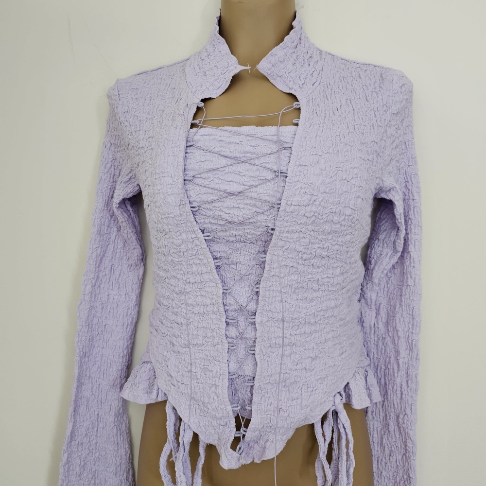 2 pc set Lilac Purple Corset Jacket Top & Tube Top Crinkle Stretch Size S